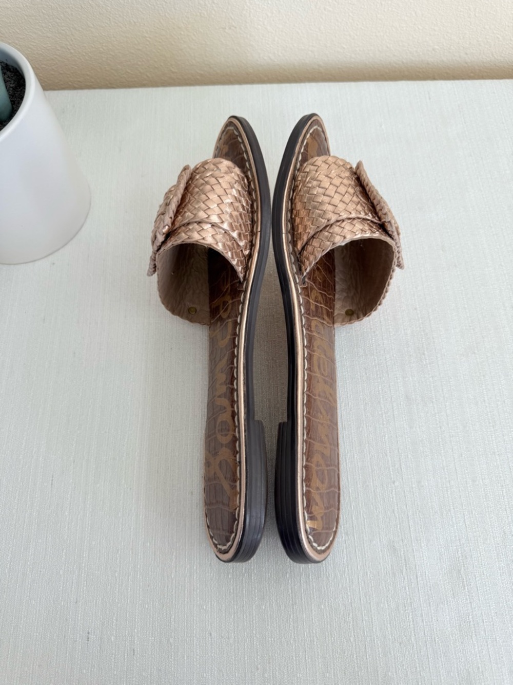 Sam Edelman Gavriela 2 Rose Gold Woven Leather Buckle Slide Sandals - Picture 8 of 11